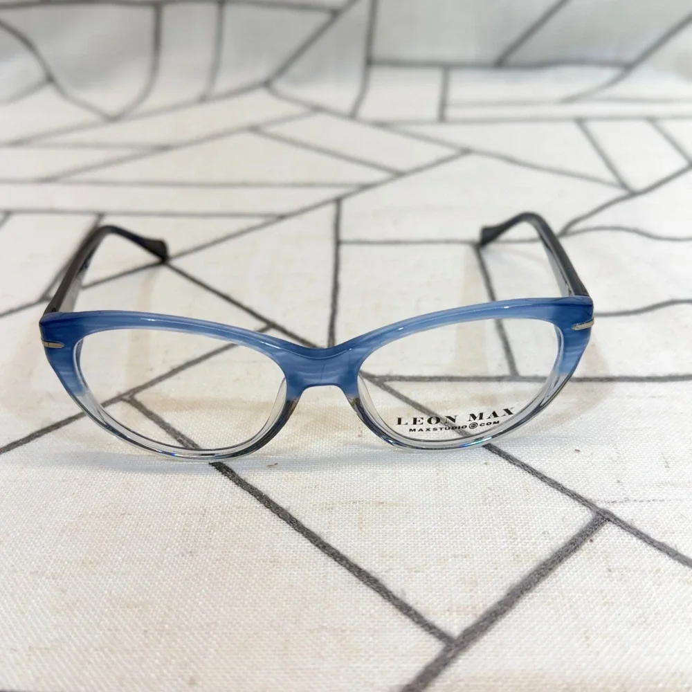 Leon Max Eyeglass Frames 52-16-135 Blue Marble Cat Eye Zyloware 4030